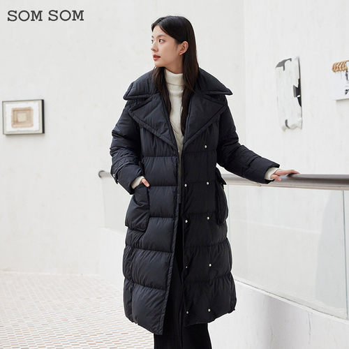SOMSOM/索玛加厚保暖长款过膝羽绒服女长款过膝气质通勤收腰外套