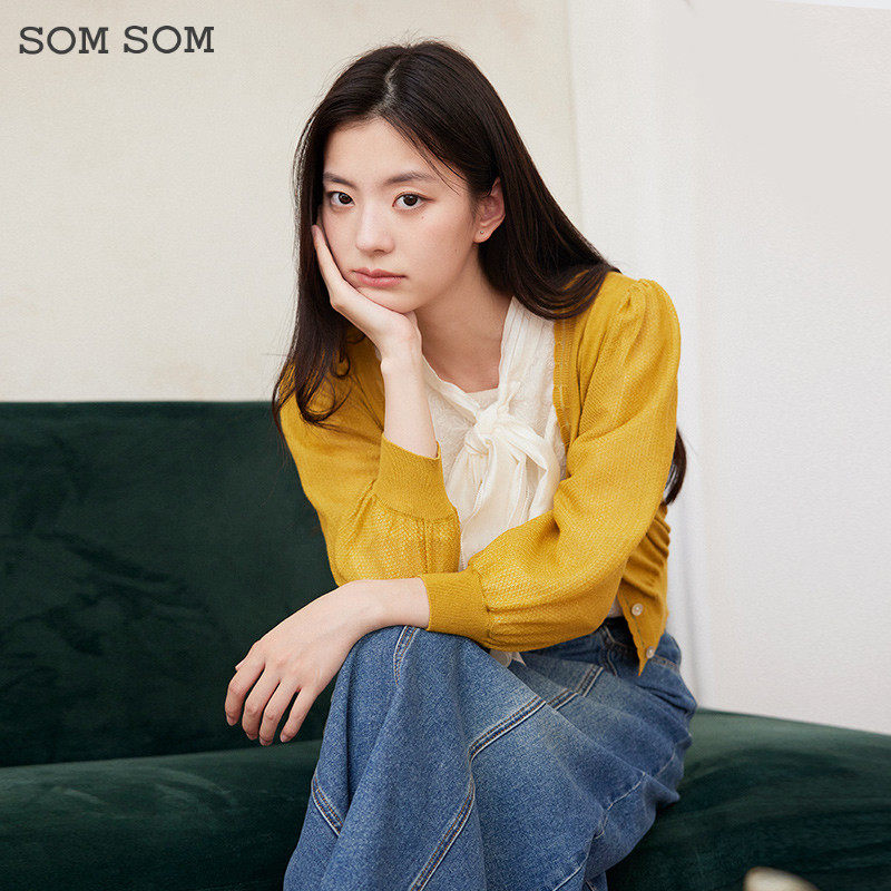 SOMSOM/索玛镂空针织开衫女秋季休闲薄款百搭减龄外搭上衣V领外套,女装/女士精品,毛针织衫,淘宝优惠券,粉丝福利购,淘宝优惠卷