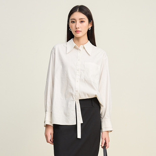 SOMSOM/索玛冬季新款通勤简约翻领气质百搭设计感长袖衬衫外套