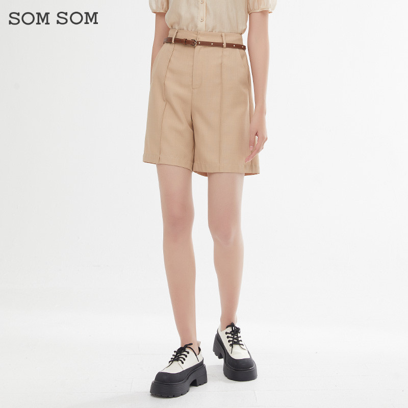 SOMSOM/索玛西装短裤女夏高腰a字显瘦阔腿裤子夏季休闲裤薄