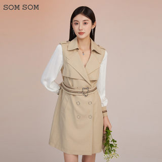SOMSOM/索玛风衣外套女士春季中长款收腰显瘦高端设计感小众上衣