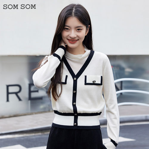 SOMSOM/索玛假两件针织衫女内搭半高领打底衫秋冬减龄百搭毛织衫