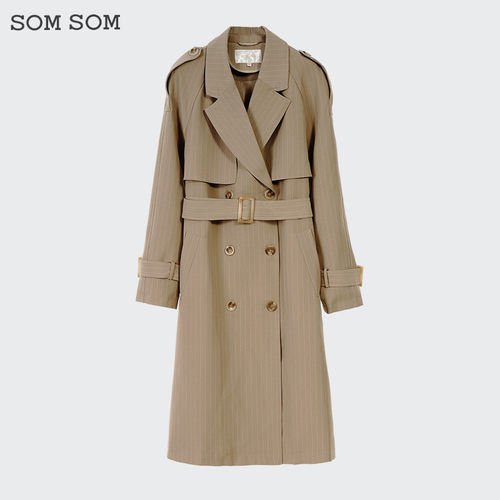 SOMSOM/索玛风衣女春季双排扣垂感长款过膝高级感休闲气质外套女