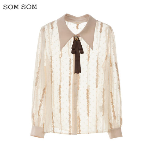 SOMSOM/索玛法式雪纺尖领长袖衬衫女秋季学院风百搭减龄宽松上衣