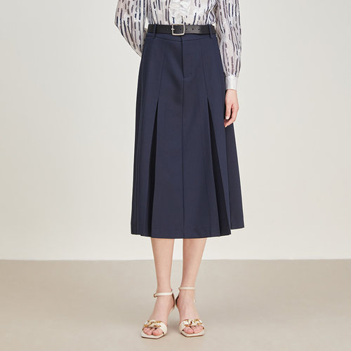 SOMSOM/索玛春季新款中长款百褶半身裙显瘦宽松通勤简约女