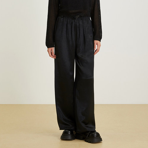 SOMSOM/索玛春季新品黑色垂感直筒宽松显瘦抽绳阔腿裤休闲裤神裤