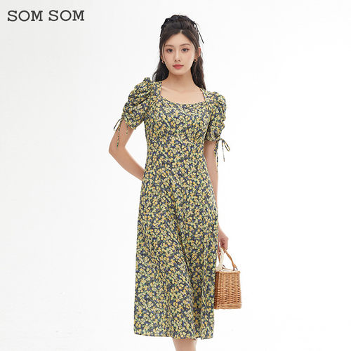 索玛休闲百搭碎花连衣裙