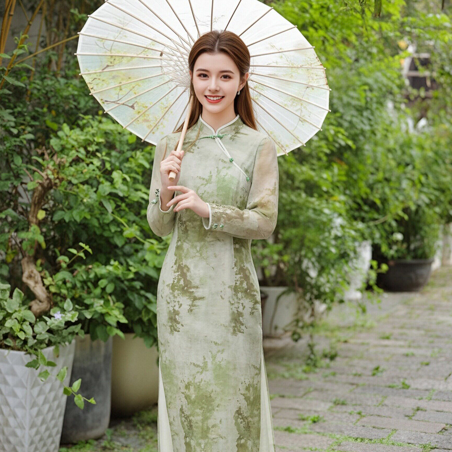 SOMSOM/索玛春季新品新中式晕染复古气质改良长袖旗袍连衣裙