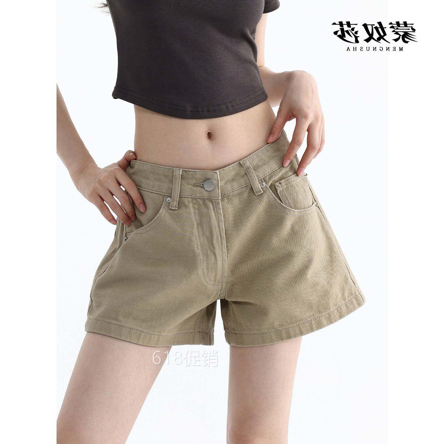 美式复古卡其色牛仔短裤女外穿夏季薄款2026新款低腰宽松A字热裤