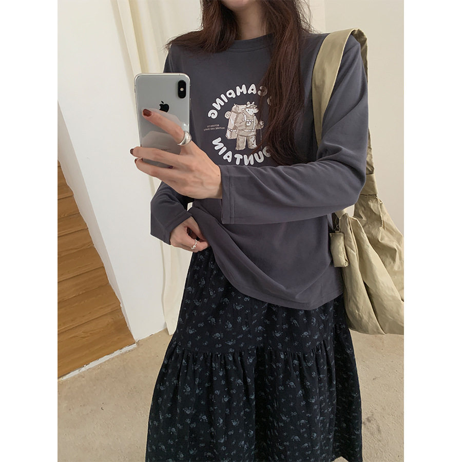 黄峥 韩系磨毛小熊印花长袖T恤女秋冬新款宽松内搭打底上衣541064,女装/女士精品,T恤,淘宝优惠券,粉丝福利购,淘宝优惠卷