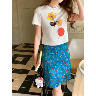 显瘦短袖 3th T恤ZY3972 花朵印花修身 韩版 Morning 花野来信