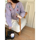 3th ZY3547 韩系减龄彩色刺绣V领针织开衫 Morning 童话小镇