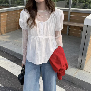 2026夏季 女泡泡袖 新款 衬衫 减龄韩系宽松百搭上衣3082S 短袖 苏珊