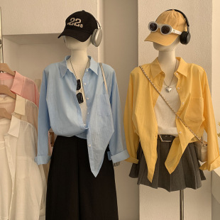 女装 欧玛莱 搭白吊带两件套上衣春季 衬衫 5994 棉麻翻领单排扣长袖