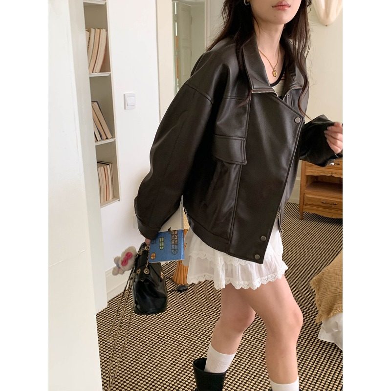 3th Morning 早秋新款 摩登复古翻领廓形机车皮衣外套ZY3229,女装/女士精品,皮衣,淘宝优惠券,粉丝福利购,淘宝优惠卷