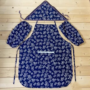 蓝印花布舞蹈围裙幼儿园农家民族袖 套采茶舞表演成人儿童挂脖围兜