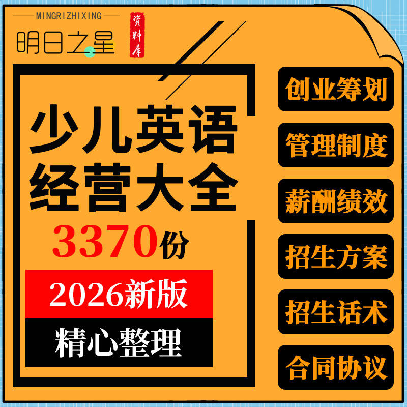 少儿英语教育培训机构创业筹划管理制度招生话术方案合同表格模板