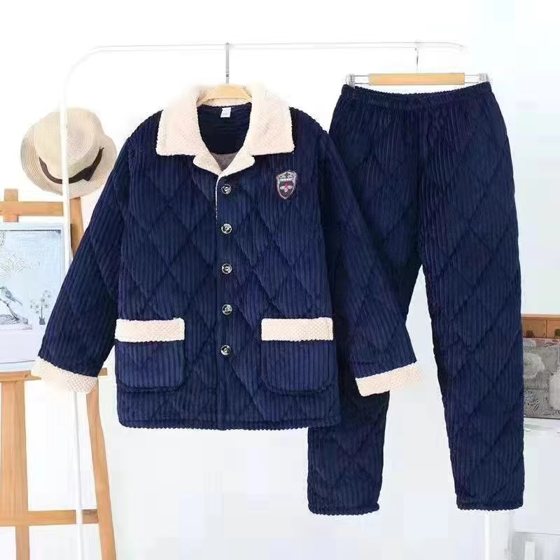 冬季爸爸加绒加厚过冬睡衣夹棉衣