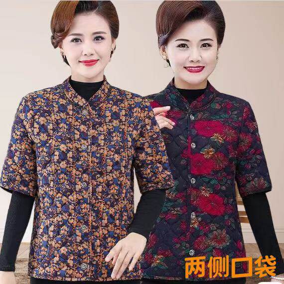 妈妈装驼绒半袖棉袄女加厚中老年人马甲棉衣奶奶秋冬中袖棉服外套
