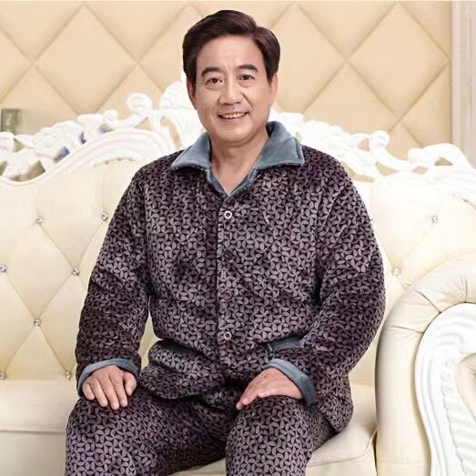 冬季老年人外套睡衣男加厚珊瑚绒