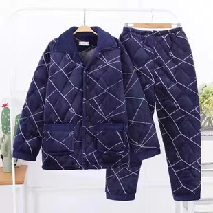 中年男士冬装棉袄睡衣爸爸珊瑚绒夹棉服长袖长裤父亲休闲运动外套