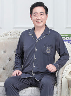 607080岁爷爷纯棉睡衣男春秋季长袖长裤老年男装爸爸开衫夏款衣服
