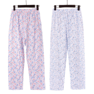 碎花长裤 老人纯棉女裤 宽松大码 睡裤 子 200斤老太太夏天薄款 奶奶裤