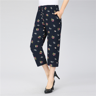 阿姨外穿长裤 四五十岁妈妈装 八分裤 女夏纯棉绸中年妇女薄款 九分裤