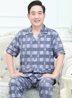 爸爸大码装睡衣男夏纯棉短袖休闲