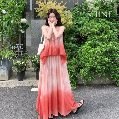 【新款现货】补单款  国风晕染渐变连衣裙 2C350-1630-P165控268