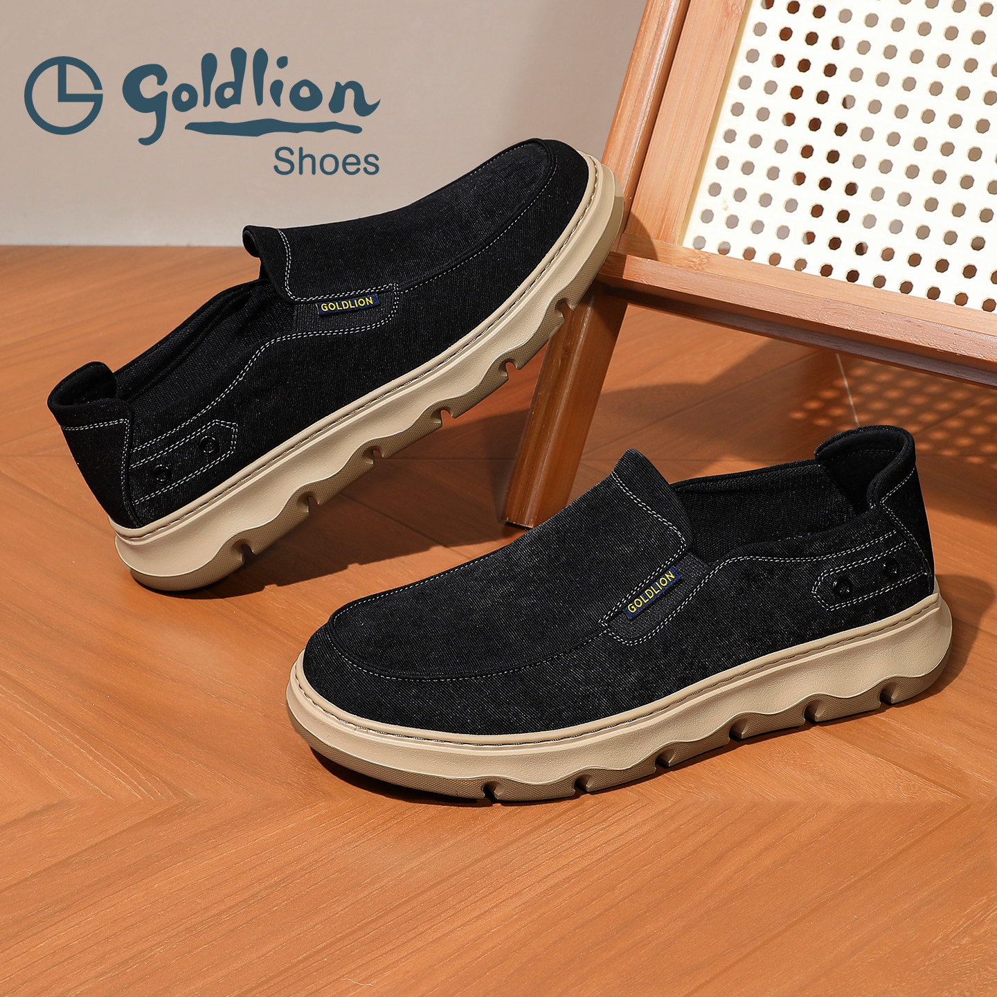 金利来男鞋新款一脚蹬帆布鞋休闲百搭厚底舒适低帮鞋轻便防滑耐磨