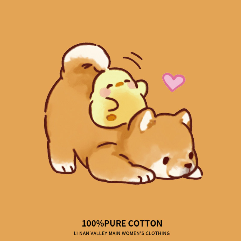 ins潮牌韩国卡通柴犬纯棉黑色短袖t恤女宽松百搭上衣半袖bf慵懒风