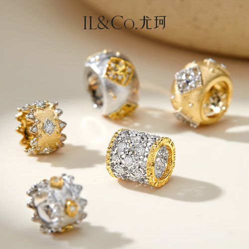 ILCO尤珂 18K金转运珠钻石吊坠珠宝路路通挂坠颈饰意式拉丝轻奢女