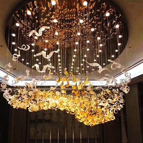 酒店售楼部沙盘区工程吊灯手工艺术玻璃枫叶吊灯非标工程灯具