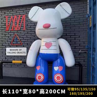 网红黑白条纹暴力熊大摆件卡通公仔玻璃钢雕塑客厅商场落地美发店