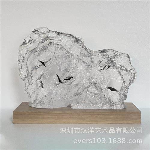 酒店人造水晶新款装现代双面肌理透明树脂假山摆件家居饰品艺术品