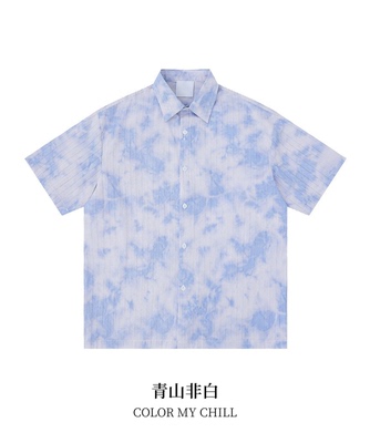 新款日系文艺风短袖衬衫夏季男女同款宽松外贸翻领衬衣清爽少年