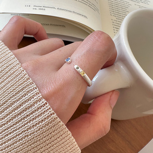 淘了好久才找到！小众彩色微锆石镶钻磨砂开口戒指女食指环细戒指