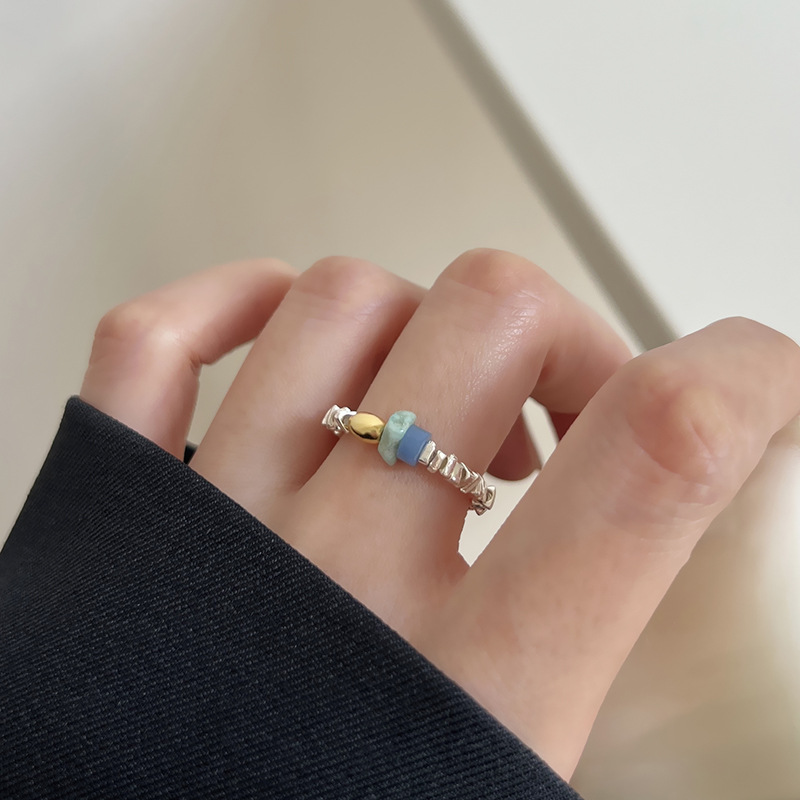 srrmhyn碎银子拼色锆石串珠戒指