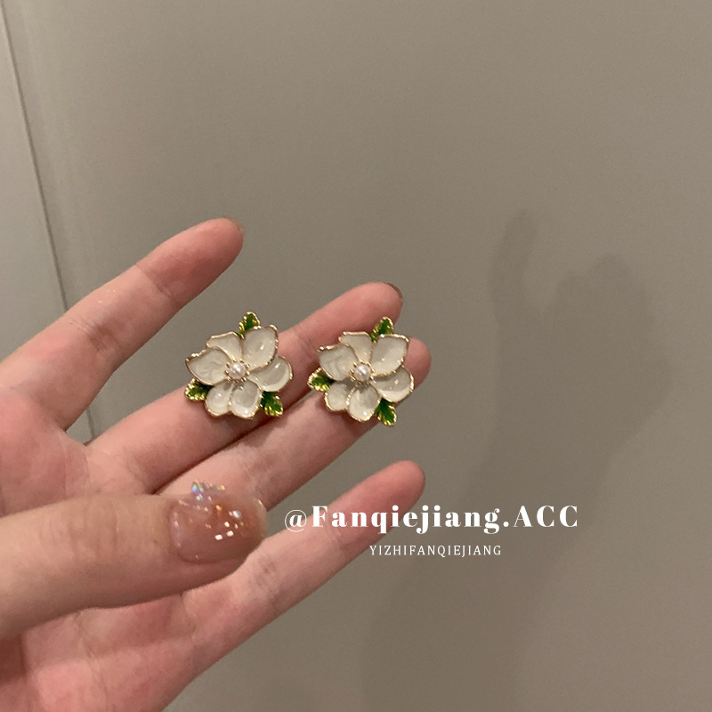 srrmhyn珐琅滴油耳钉女花朵耳环小众设计感高级轻奢圆脸2