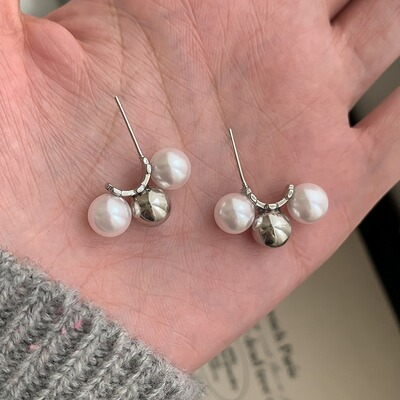 srrmhyn法式珍珠弧形耳环女
