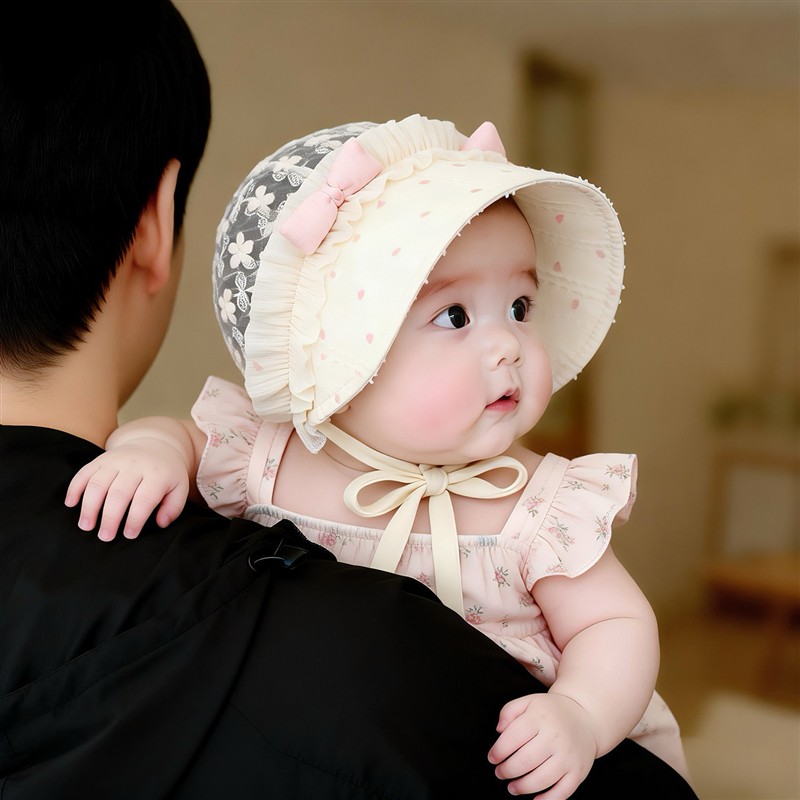 婴幼儿帽子夏季薄款遮阳防晒护囟门公主胎帽女宝小月龄夏天宫廷帽