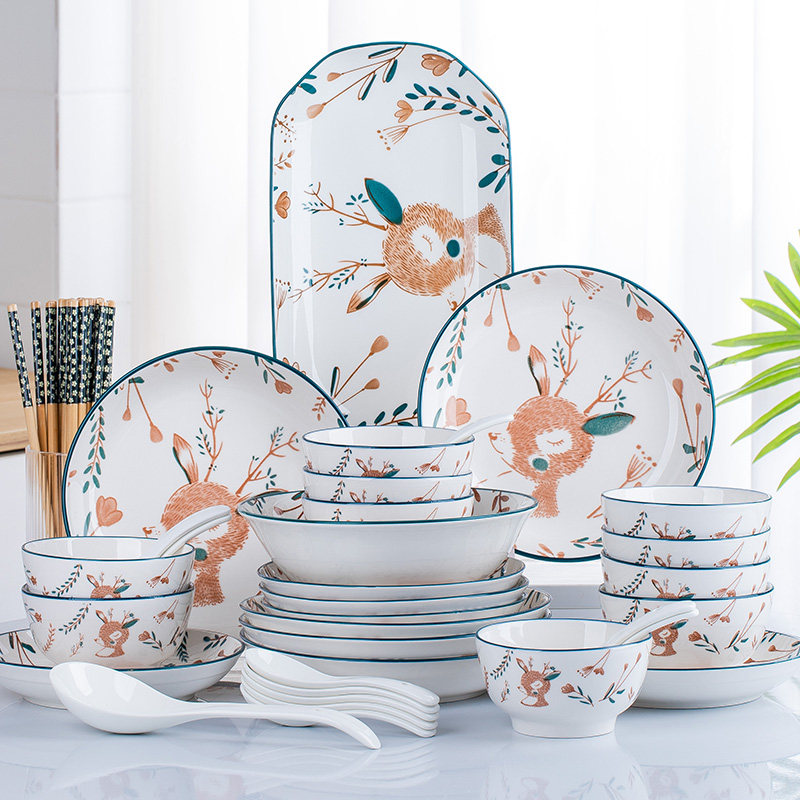 釉下彩餐具套装高颜值碗家用2026新款高颜值卡通陶瓷饭碗碟盘子筷