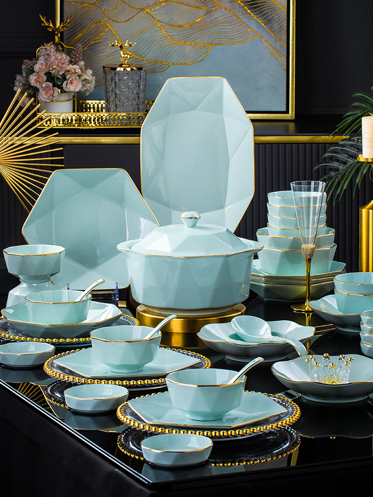 Underglaze color light luxury tableware set 2024 new dish set household Jingdezhen ceramic high-end sense plate housewarming