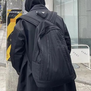 Far archive 尼龙拉链双肩包 潮牌书包 黑色日常通勤大容量背包