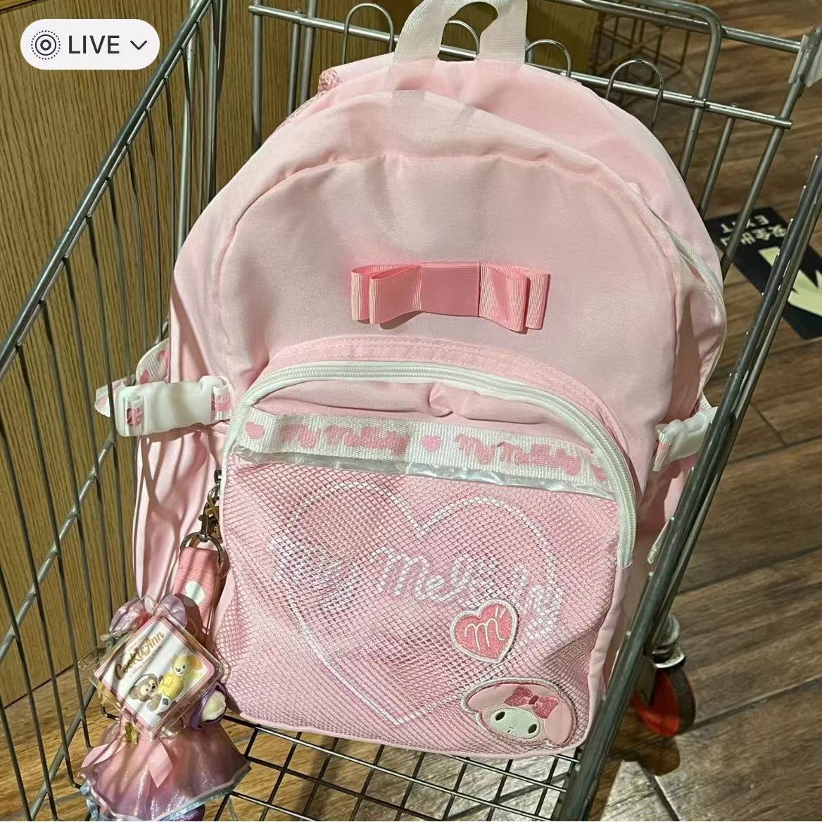 日系ins甜美可爱少女粉蝴蝶结美乐蒂双肩包可爱软妹少女心双肩包