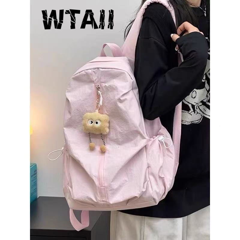 WTAII2026新款日系ins学院风纯色书包大学生通勤双肩包轻便小书包
