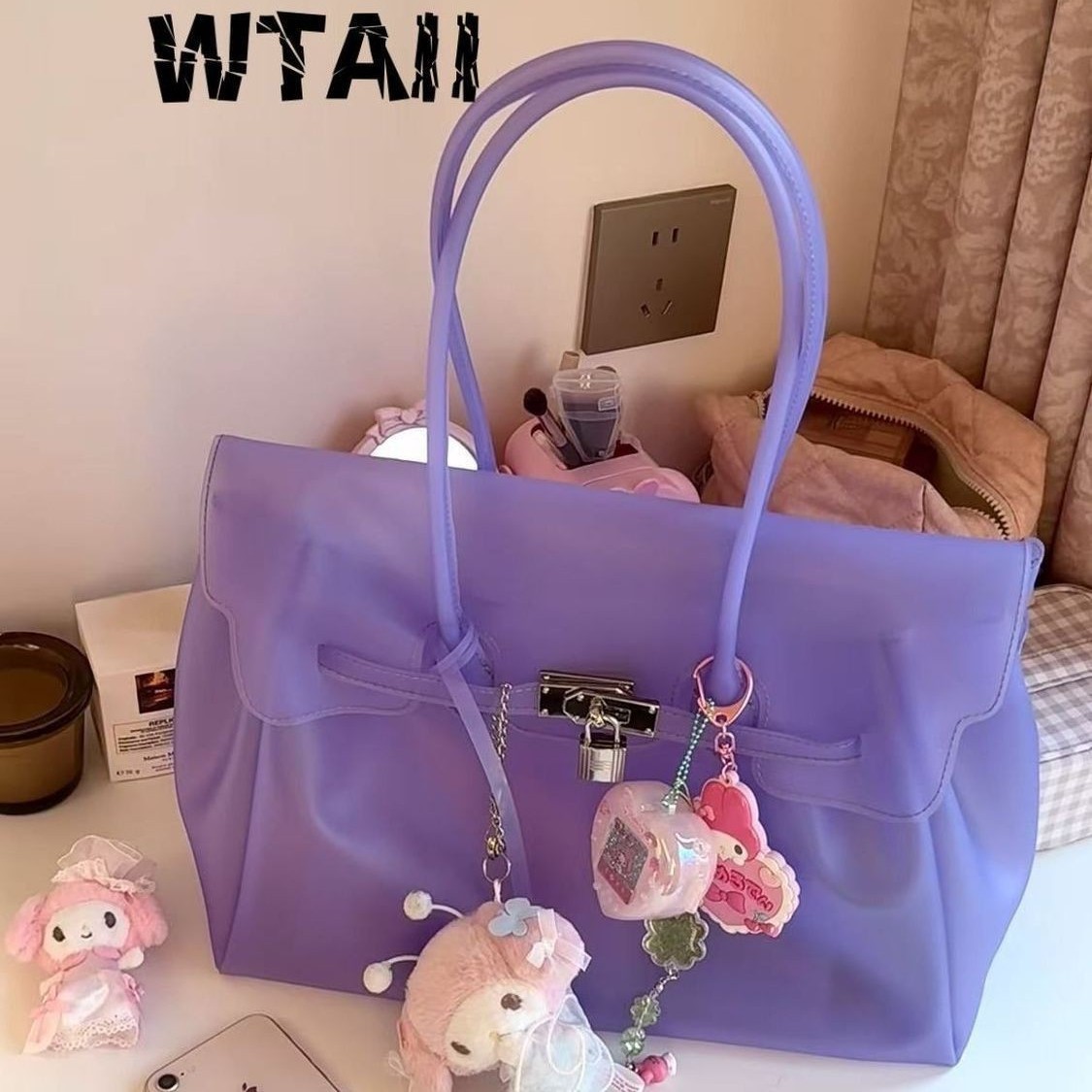 韩系果冻手提包tpu透明单肩女包糖果色大容量托特包腋下包
