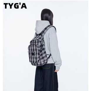 韩国25春夏海星格子双肩包明宰铉同款背包复古星星学生书包大容量