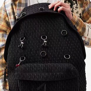 SHISUKAN原创银环珩棉背包黑色大容量小众通勤大学生书包双肩包